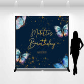 Lofaris Custom Name Dark Blue Butterfly Birthday Backdrop